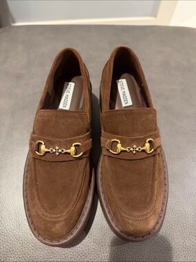 Steve Madden Brown Suede Loafers with Gold Bit
